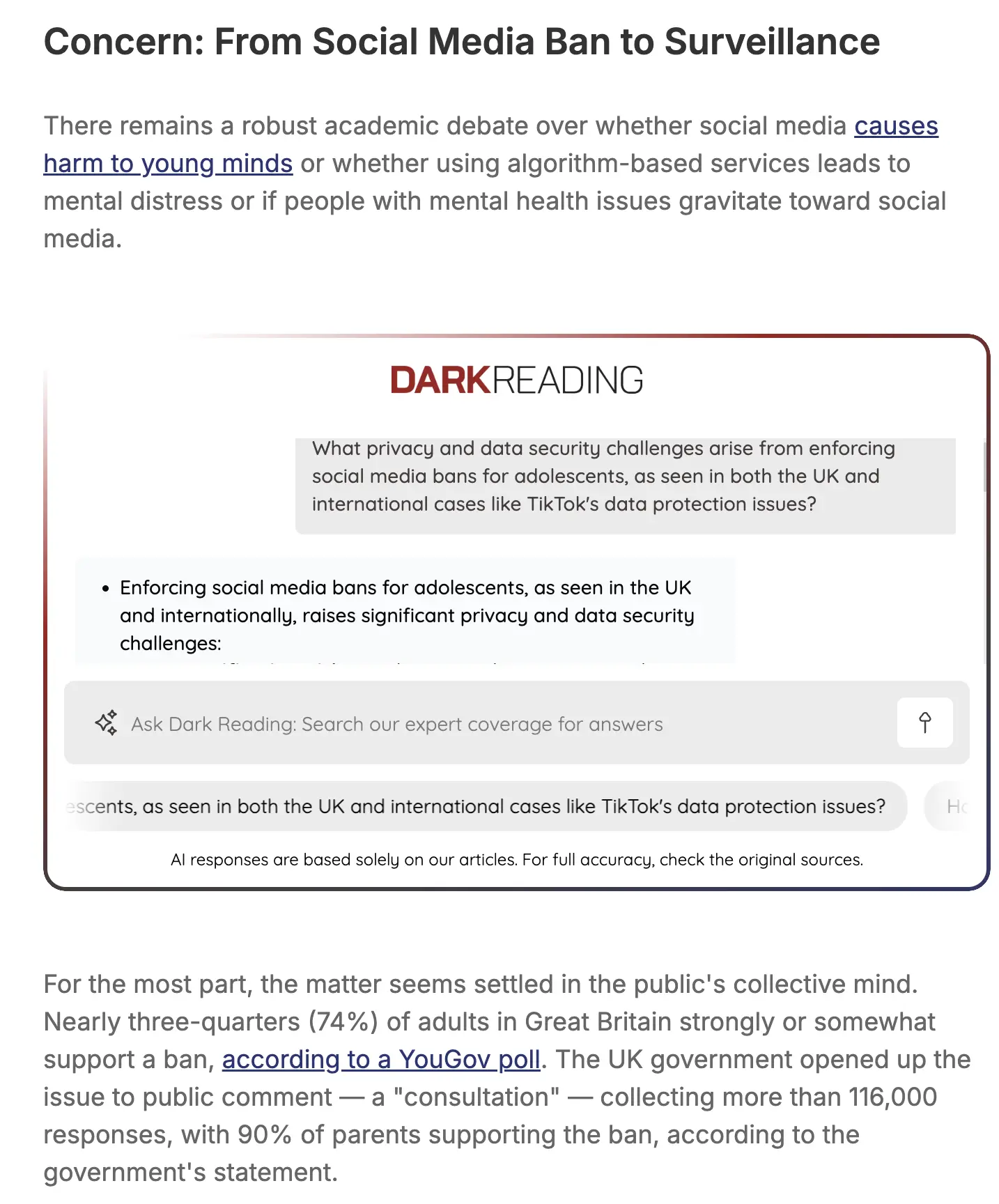 Knowledge agent embedded inside a content article